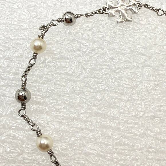 Tory Burch Logo Pearl Beaded Slider 164147 IN Tory Silver/Pearl - Picture 6 of 11